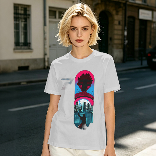 Olive T-Shirt With Cyberpunk City And Spiky Silhouette Graphic
