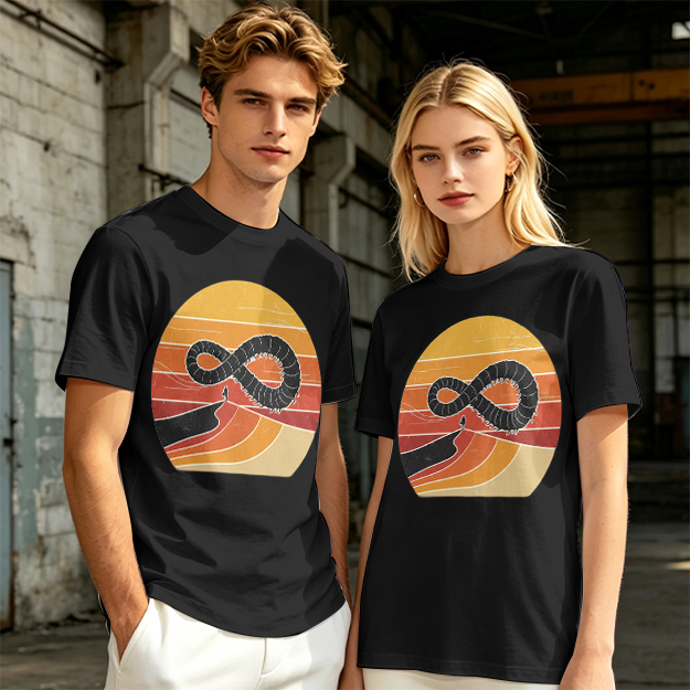 Olive T-Shirt With Retro Sunset Infinity Worm Graphic