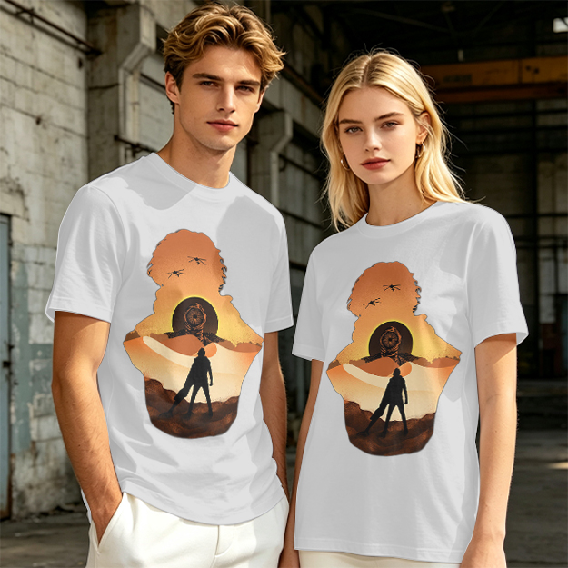 Olive Green T-Shirt With Desert Sunset Silhouette Graphic