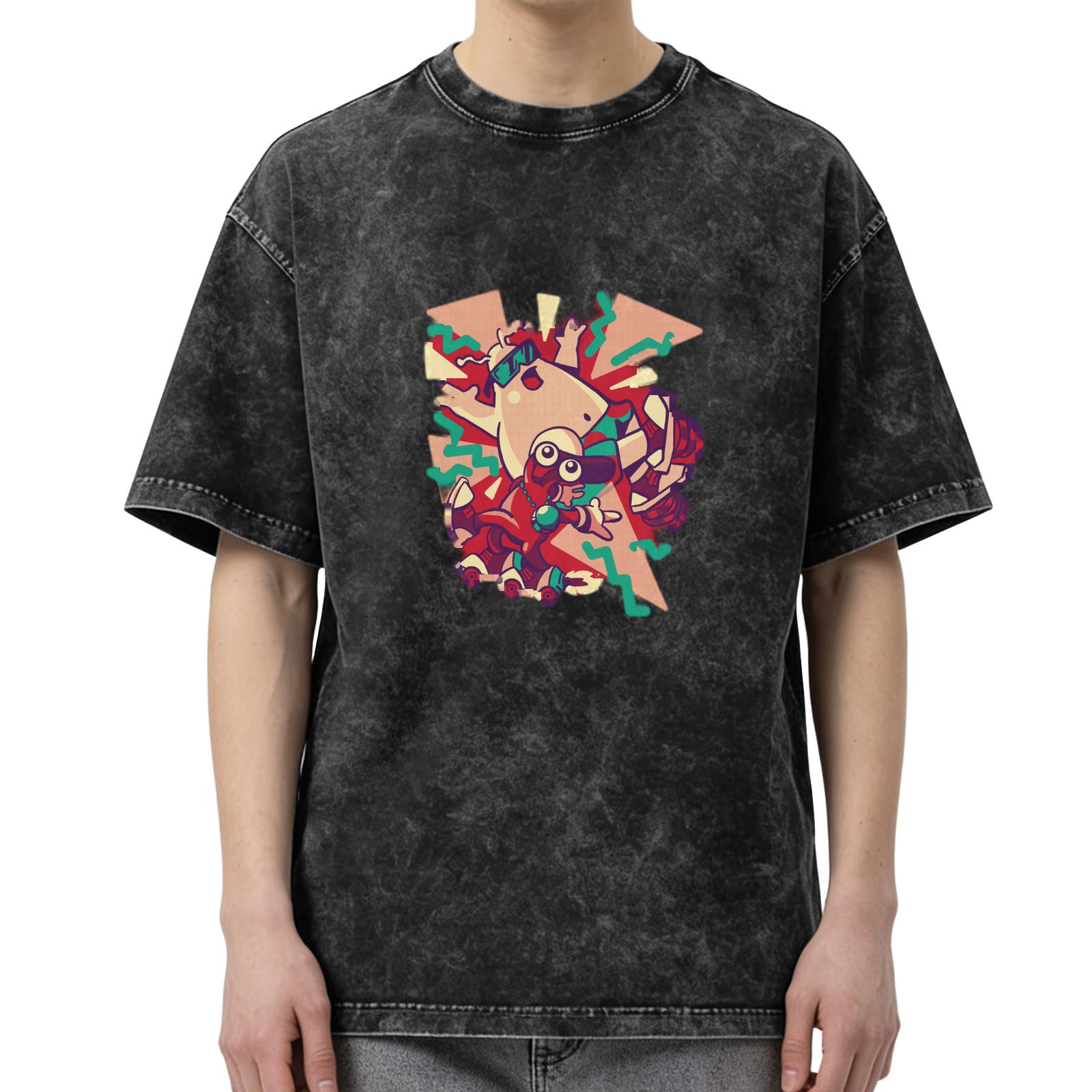 Washed black graphic t-shirt with retro cartoon character print