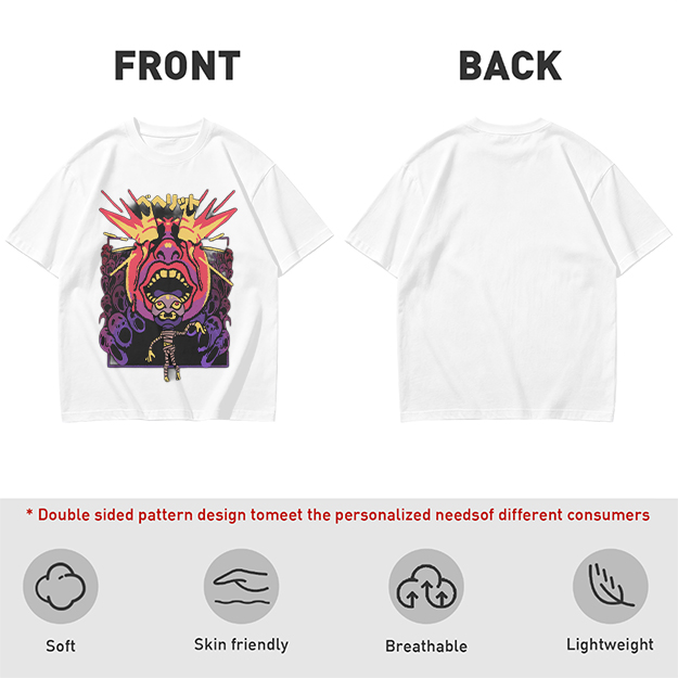 Olive t-shirt with surreal demon and ghost graphic print
