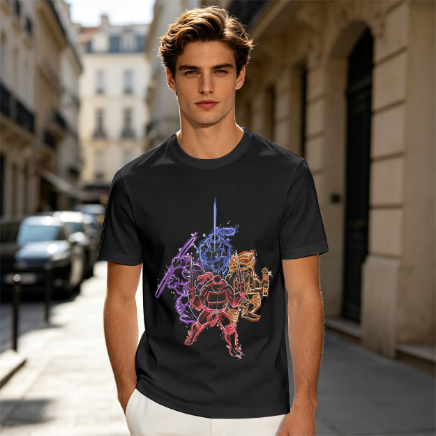 Olive T-shirt with Neon Teenage Mutant Ninja Turtles Graphic