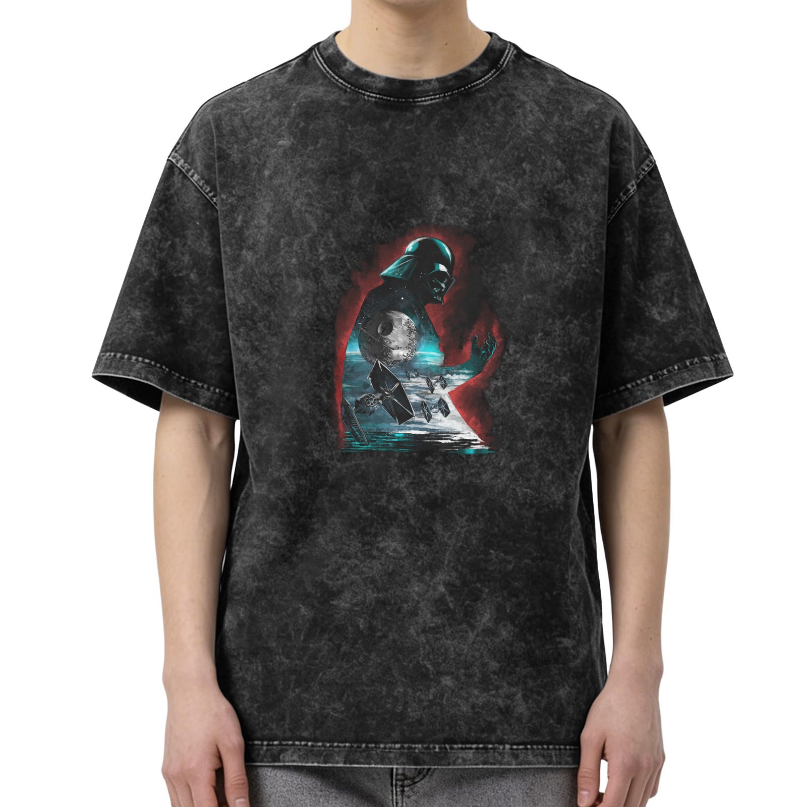 Star Wars Darth Vader Graphic Print Acid Wash Oversized Short Sleeve T-Shirt