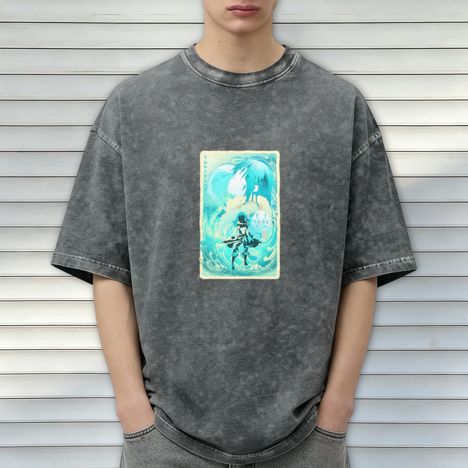 Anime Water Spirit Graphic Vintage Wash T-Shirt