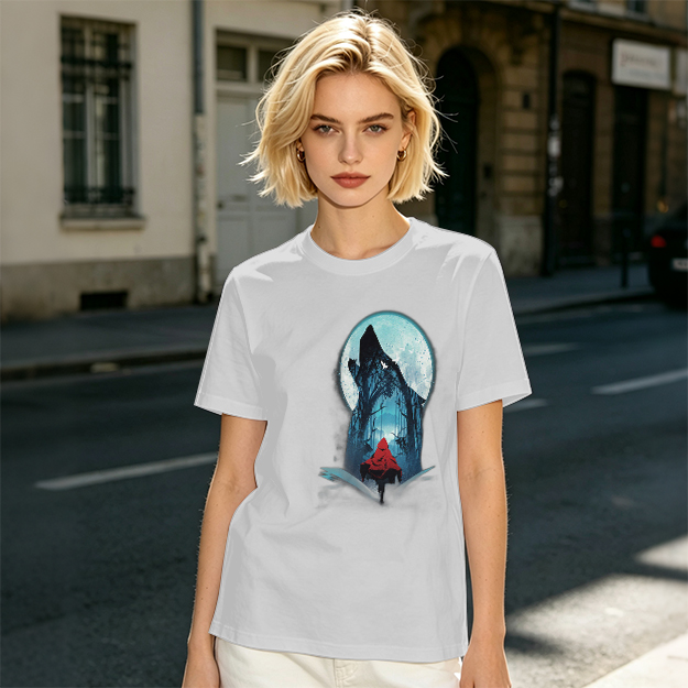 Olive T-Shirt With Red Riding Hood Wolf Moon Graphic