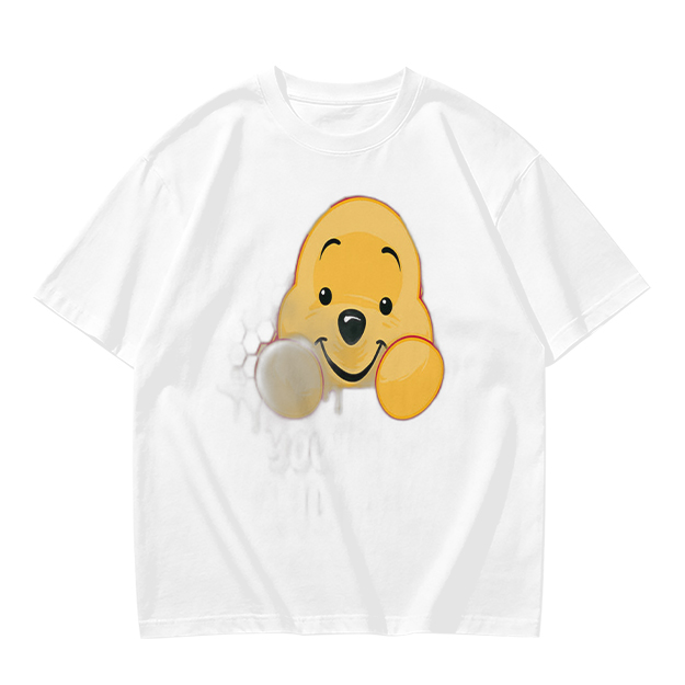 Olive T-shirt with cute Winnie the Pooh face graphic