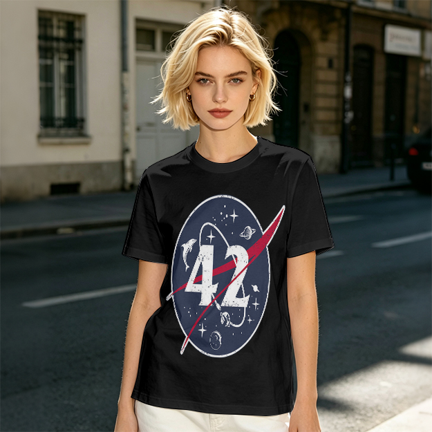 Olive Green Space Themed T-Shirt With Number 42 Graphic