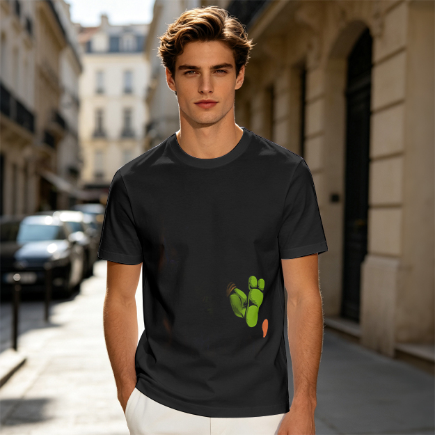 Olive Green T-Shirt With Cartoon Frog Feet Print