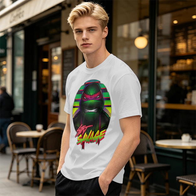 Olive T-Shirt with Retro Ninja Turtle 'Stay Savage' Graphic
