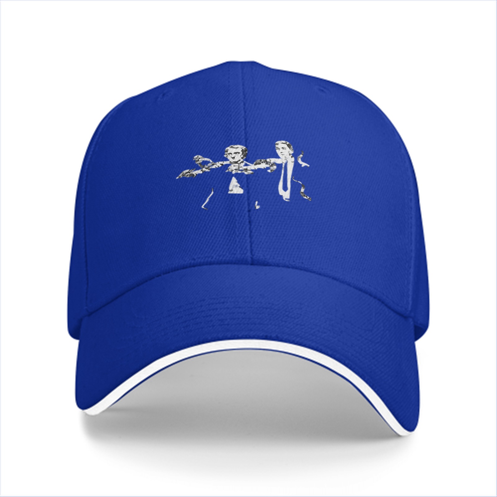 Black Baseball Cap With Two Figures Graphic Print Design