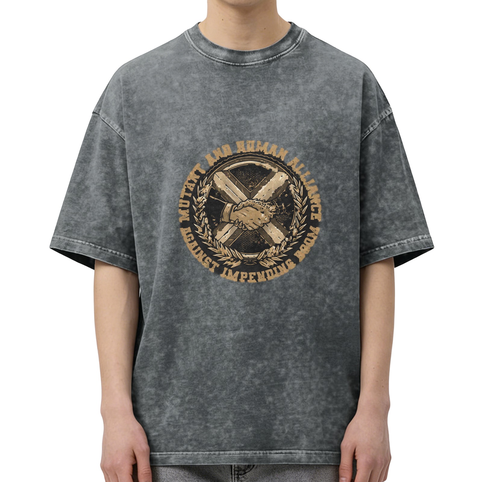 Mutant and Human Alliance Graphic Stonewashed Black T-Shirt