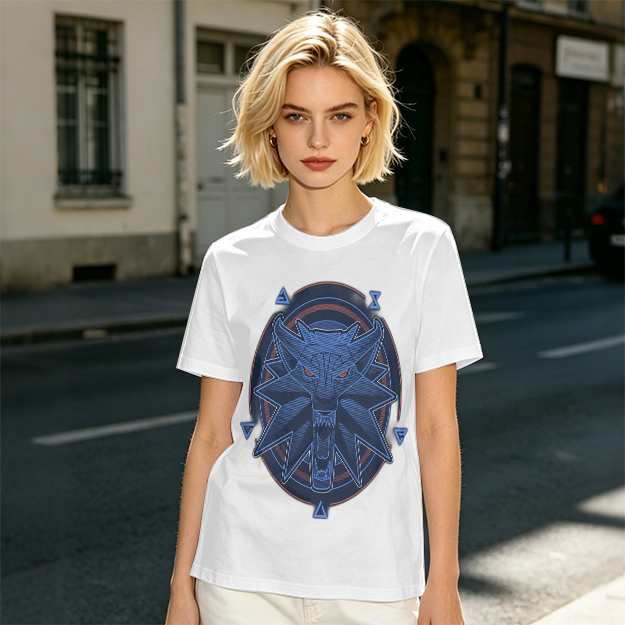 Olive T-Shirt With Witcher Wolf Medallion Graphic Print