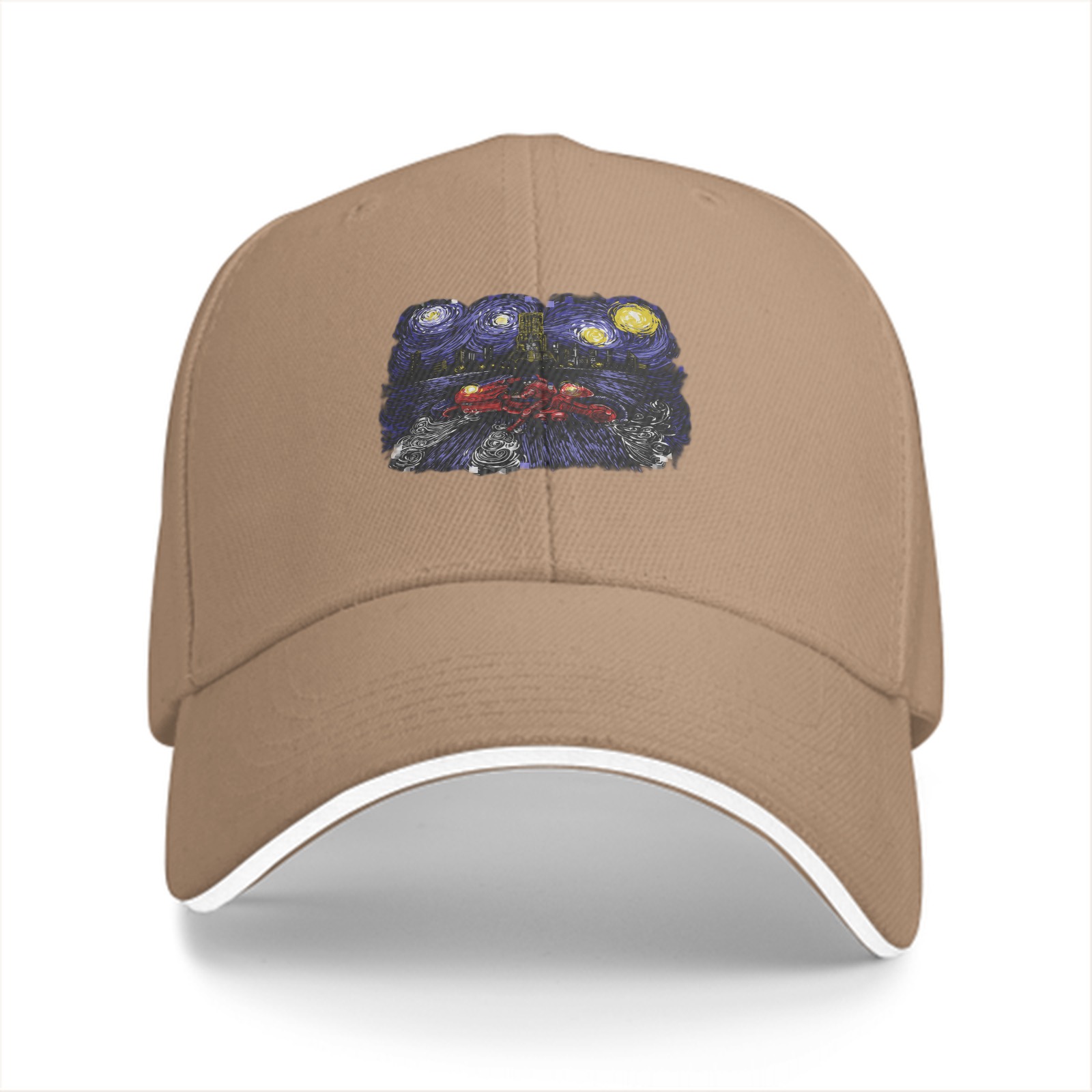 Black Baseball Cap With Starry Night Inspired Art Print