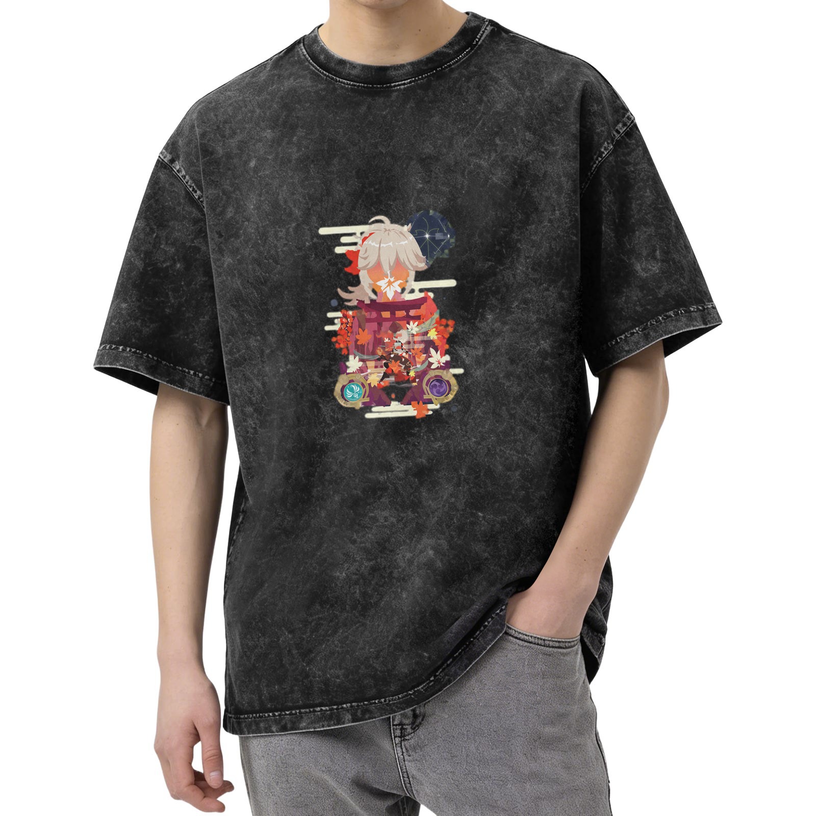 Genshin Impact Kaedehara Kazuha Graphic Washed Black T-Shirt