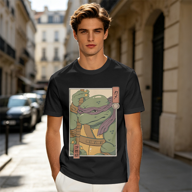 Olive T-shirt with Ukiyo-e style Donatello graphic print