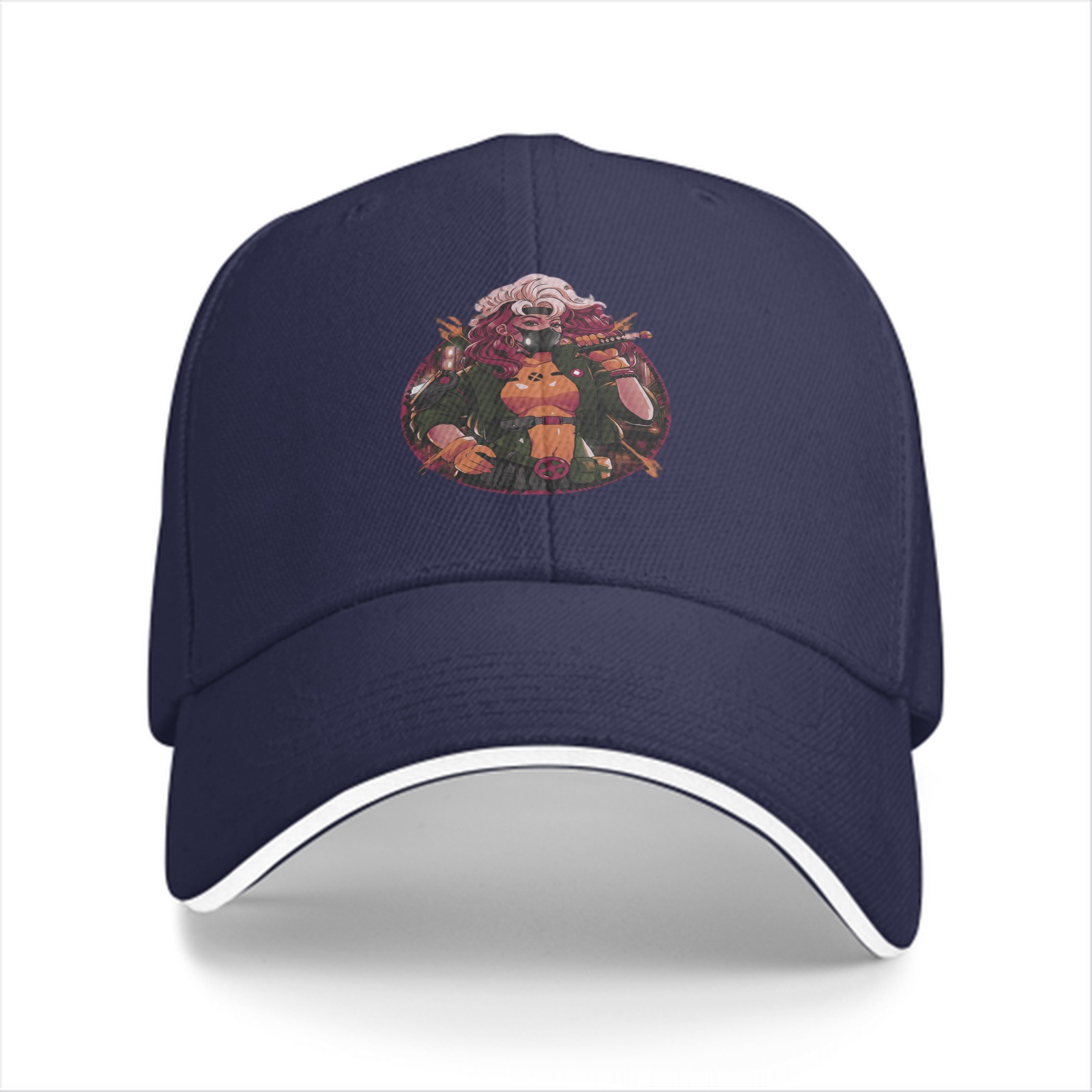 Black Baseball Cap With Anime Warrior Character Print