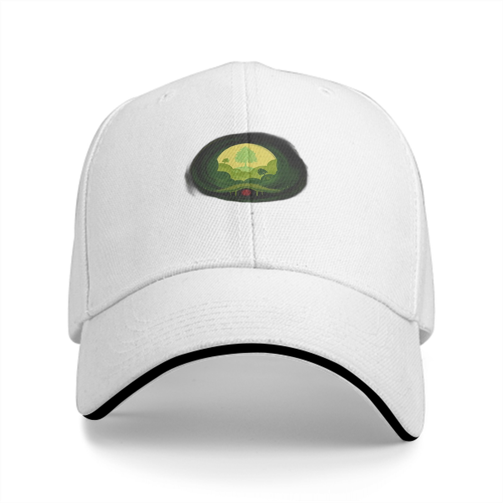 Black Baseball Cap With Nature Landscape Graphic Print