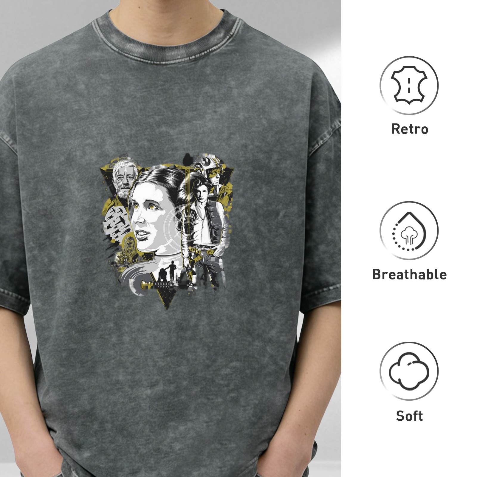 Star Wars themed distressed short-sleeved T-shirt