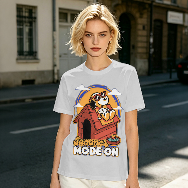 Olive t-shirt with Snoopy summer mode on graphic design