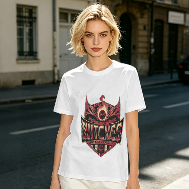 Olive Green T-Shirt With Witches Themed Graphic Print