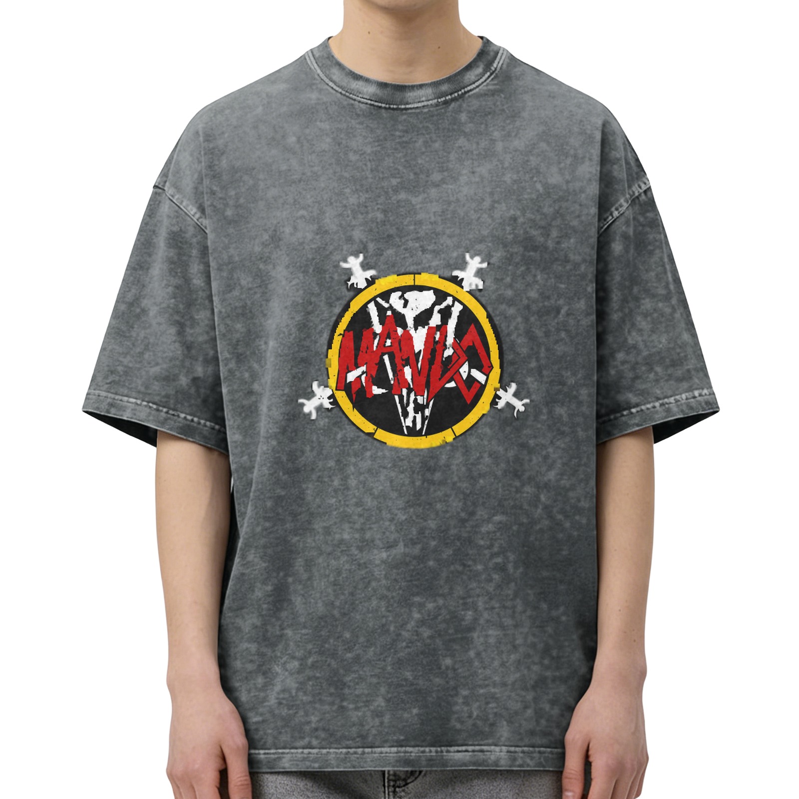 Washed Black Graphic T-Shirt With Skull And Red Text Design