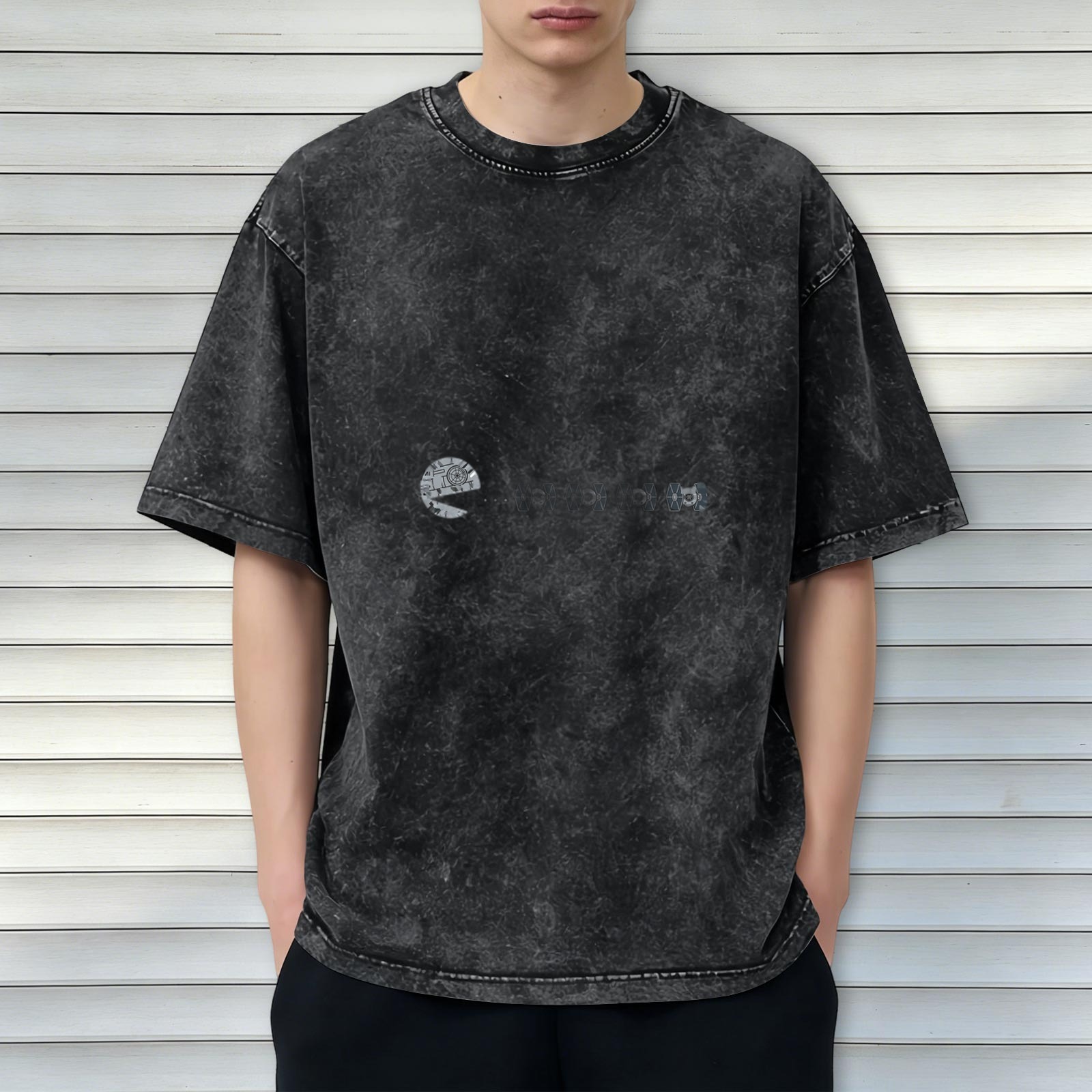 Distressed black and gray loose short-sleeved T-shirt