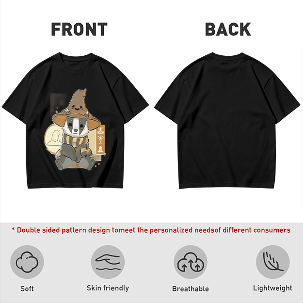 Olive T-Shirt With Cute Wizard Badger Graphic Print