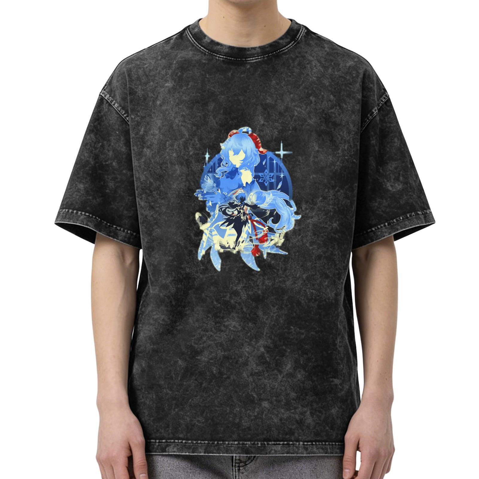 Genshin Impact Ganyu Silhouette Graphic Washed Black T-Shirt