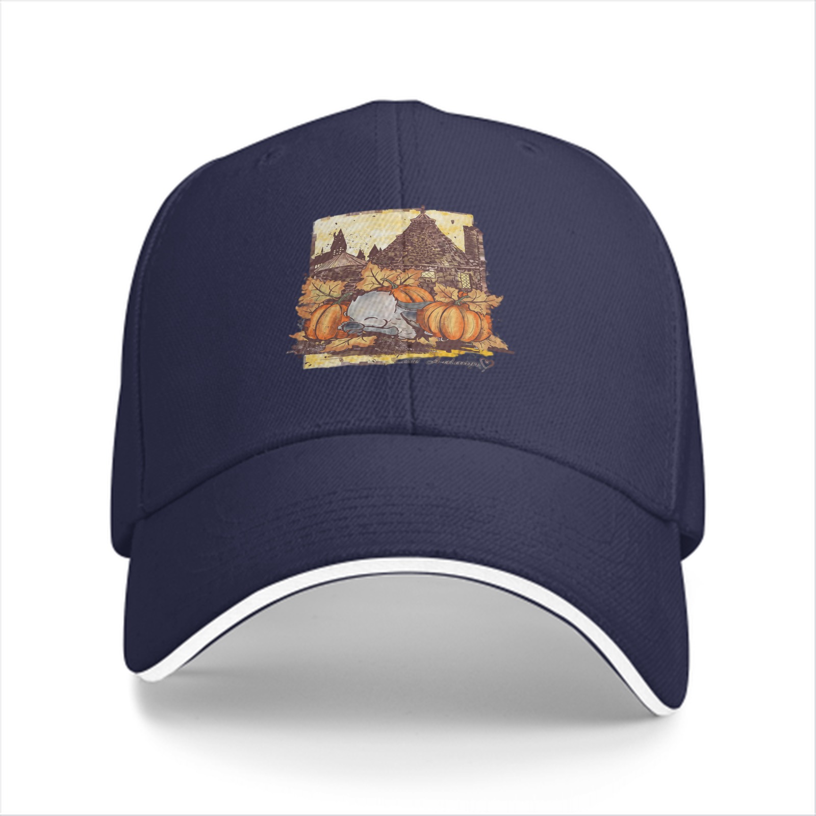 Black Baseball Cap With Autumn Pumpkin Farmhouse Graphic