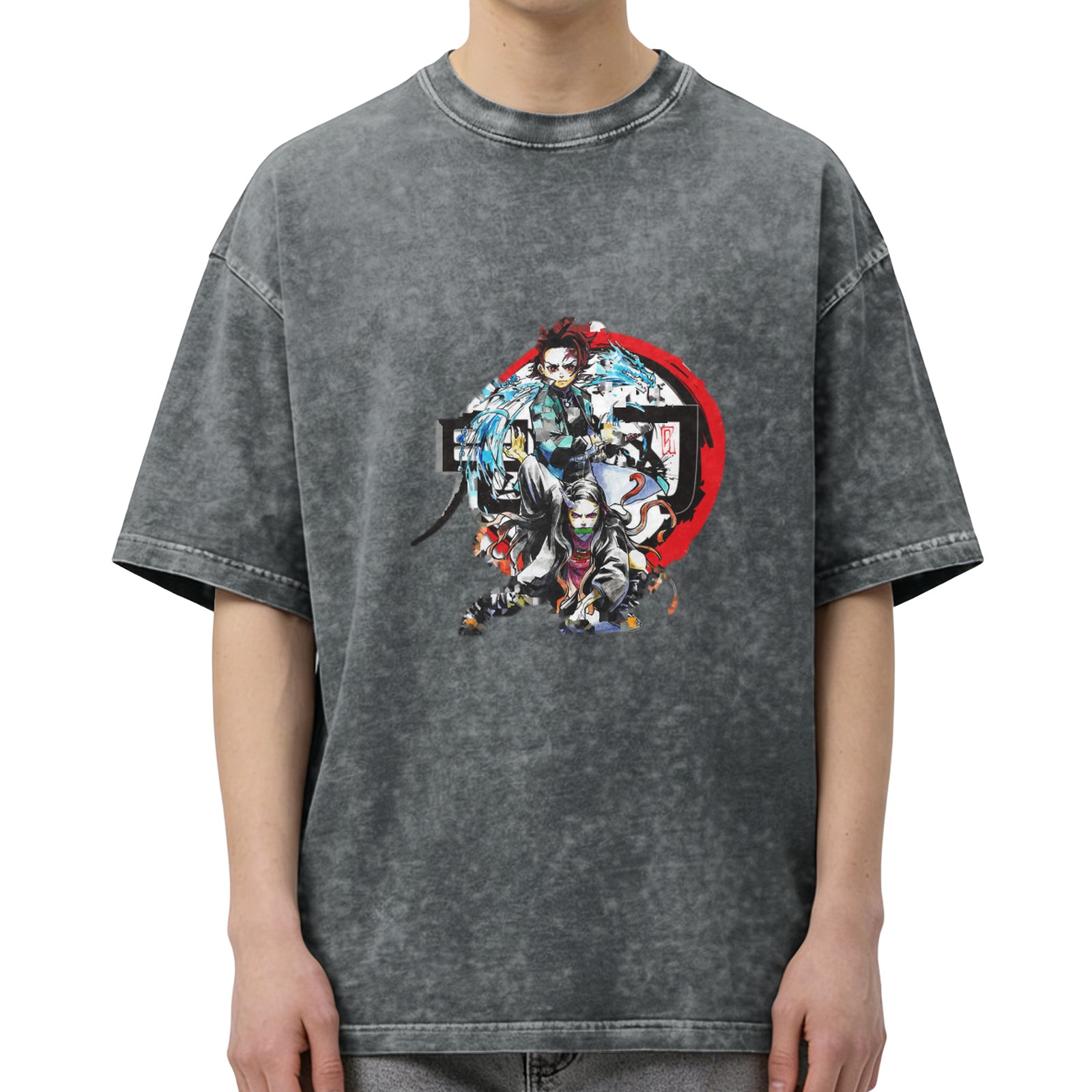 Demon Slayer Anime Graphic Oversized Stone Wash T-Shirt