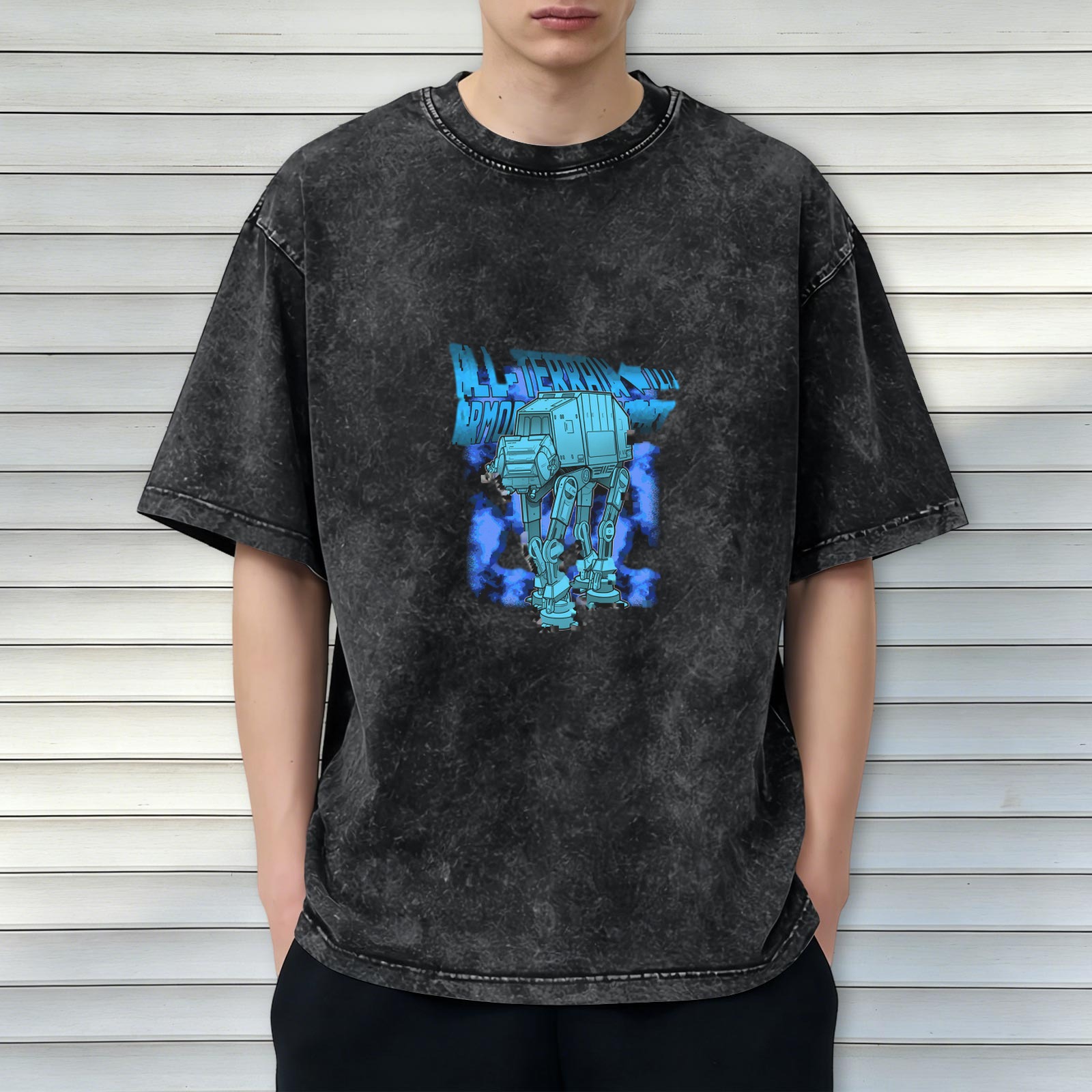 Washed Black T-Shirt With Star Wars AT-AT Walker Graphic