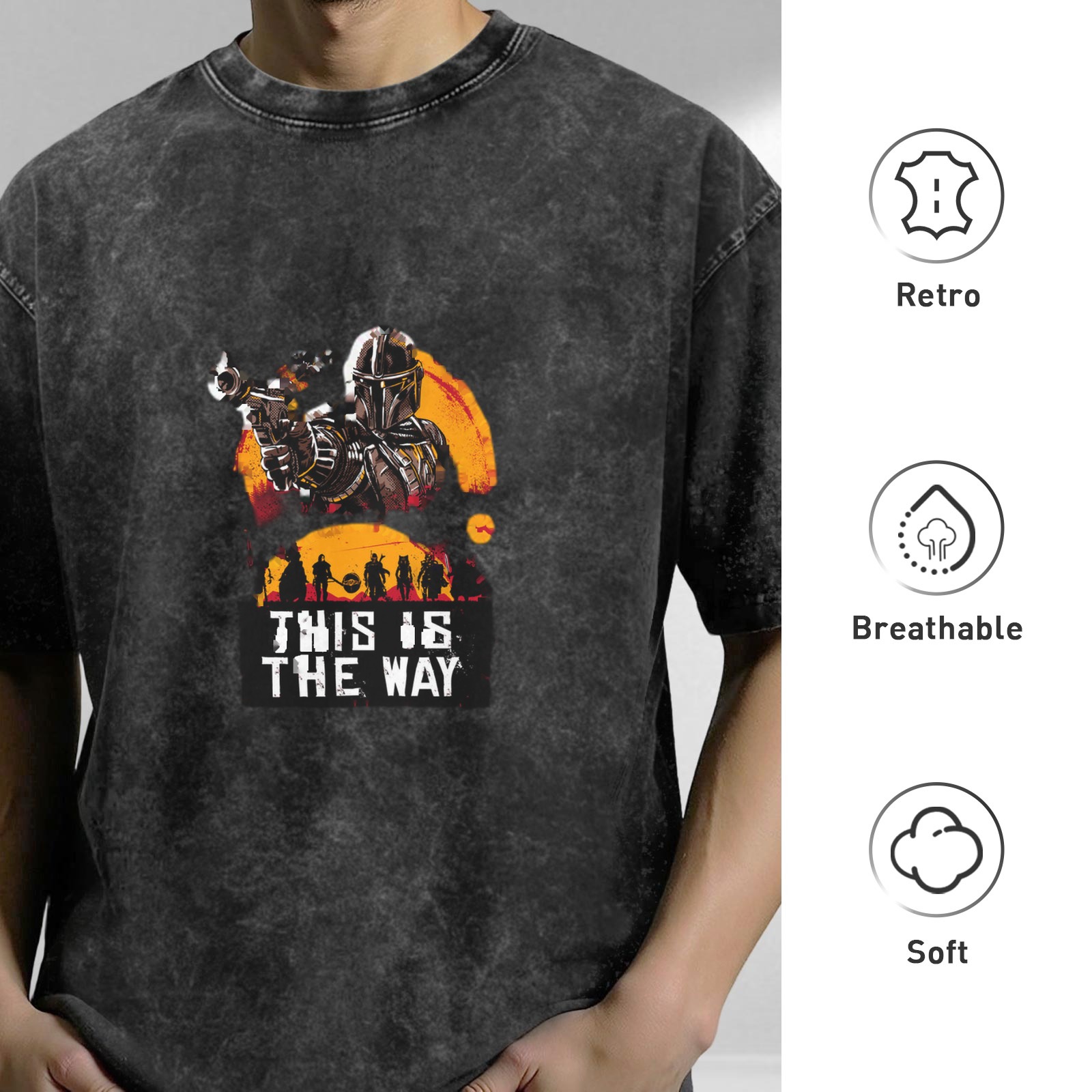 Star Wars Mandalorian 'This Is The Way' Graphic Print Acid Wash Oversized Short Sleeve T-Shirt