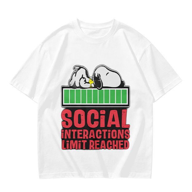 Olive t-shirt with Snoopy 'Social Interactions Limit Reached' print
