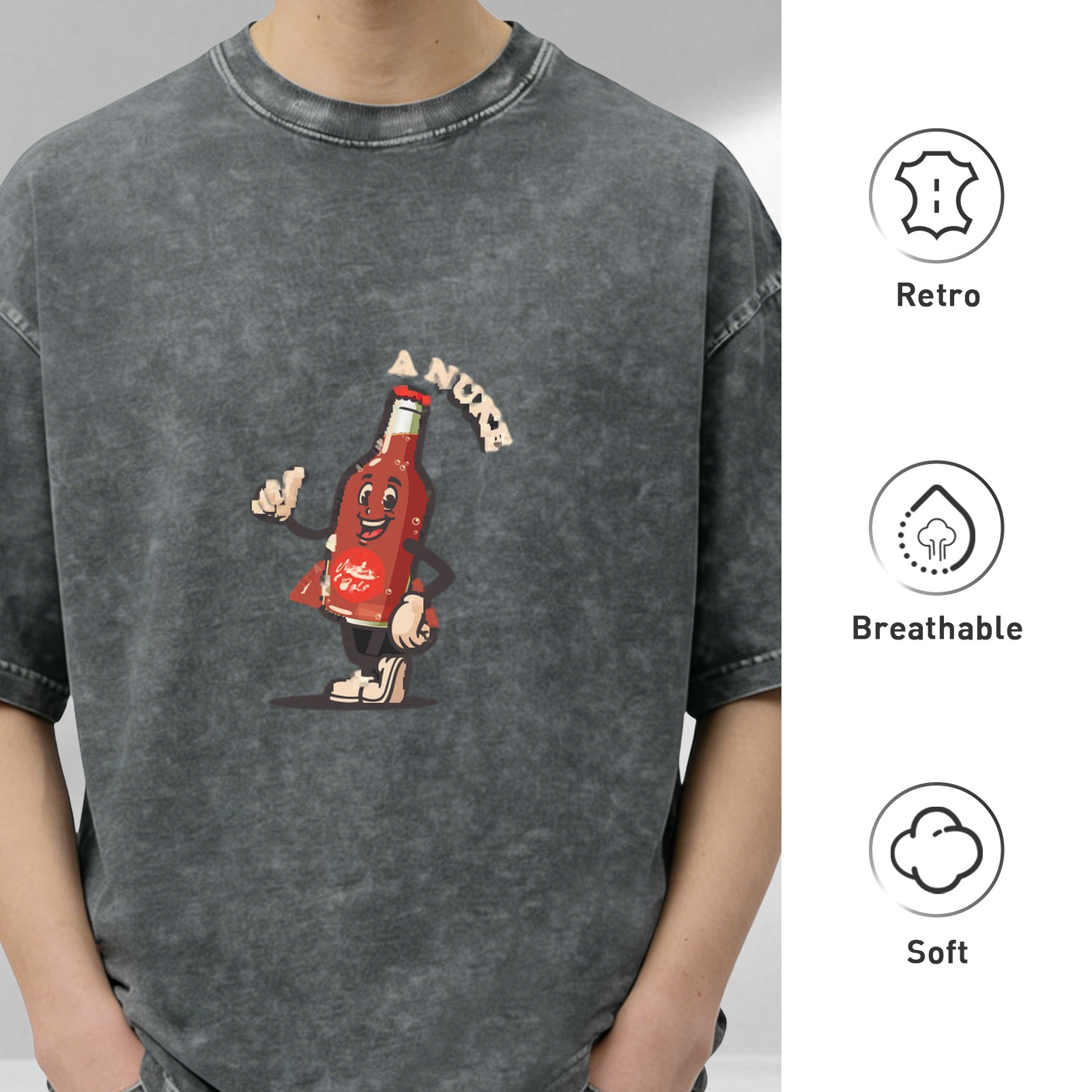 Oversized Acid Wash T-Shirt With Retro Hot Sauce Bottle Graphic