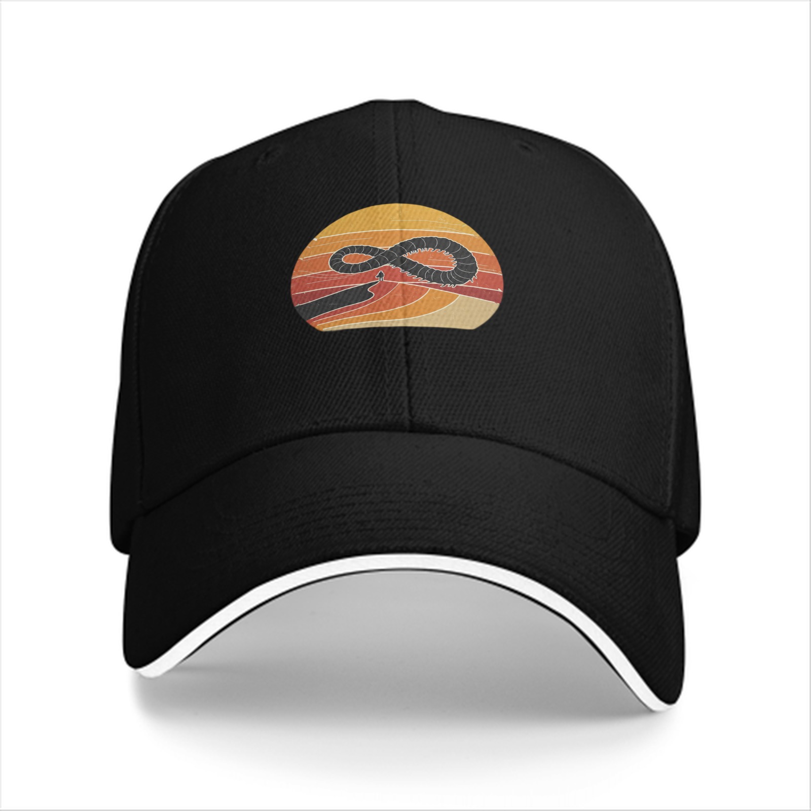 Black Baseball Cap With Retro Sunset Infinity Symbol Graphic