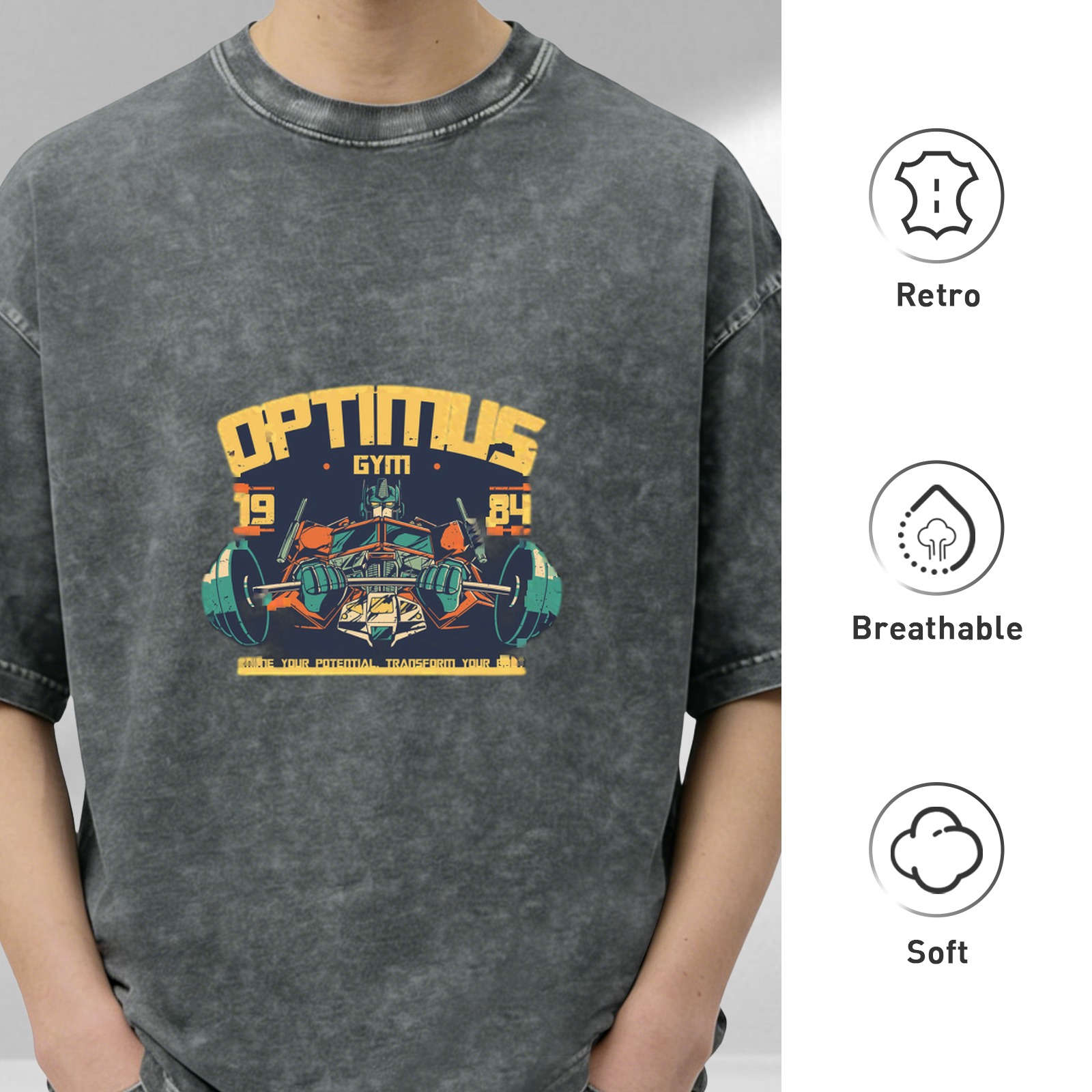 Optimus Gym 1984 Graphic Print Vintage Wash T-Shirt