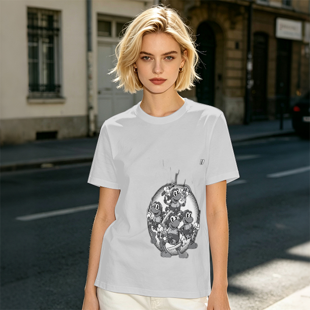 Olive green graphic t-shirt with cartoon monkey crew print