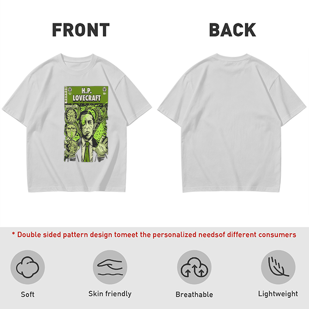 H.P. Lovecraft Comic Print Graphic Olive T-Shirt