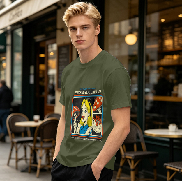 Psychedelic Dreams Alice in Wonderland Mushroom Graphic T-Shirt