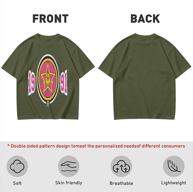 Olive Graphic T-Shirt With 1991 And Star Emblem Print