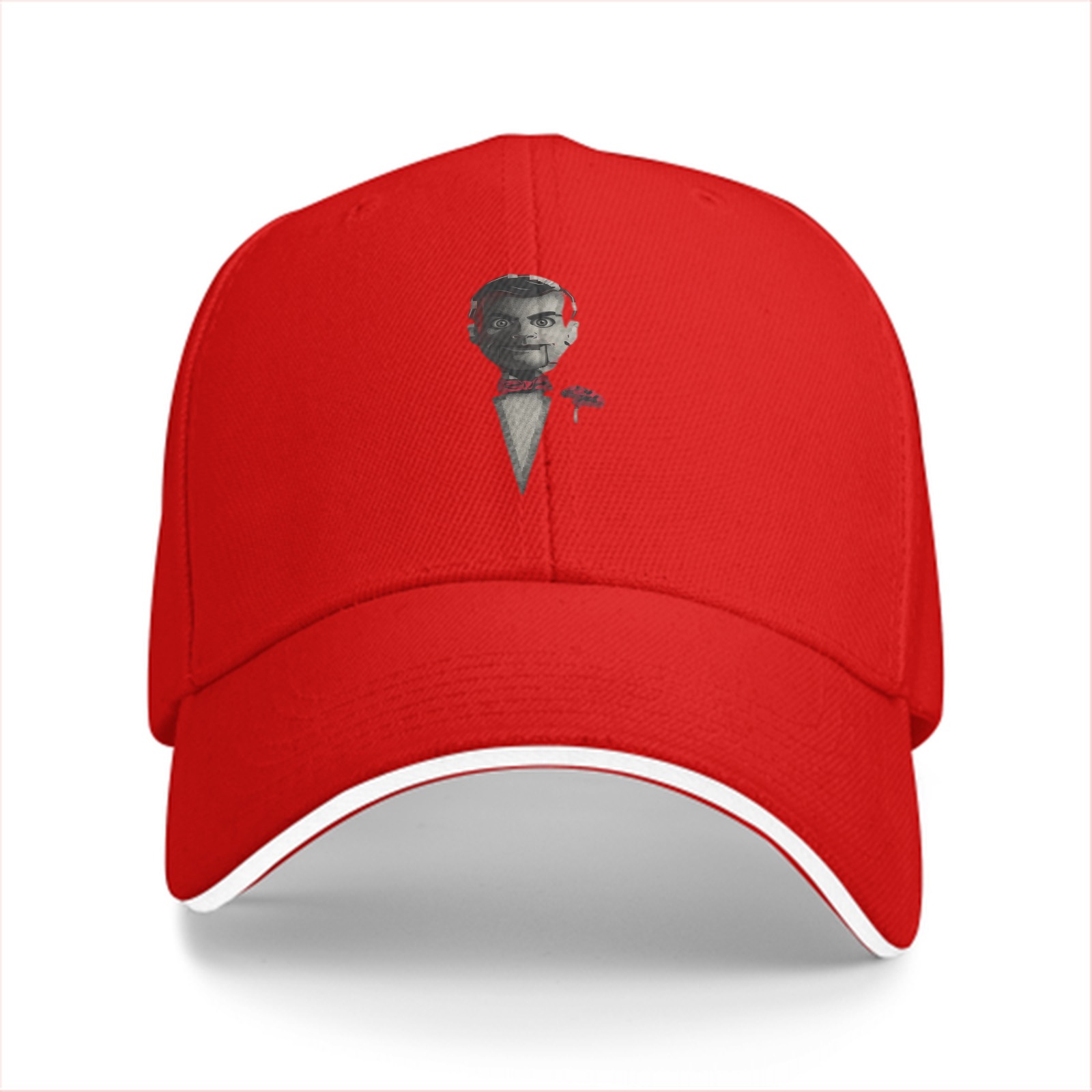Black Baseball Cap With Ventriloquist Dummy In Tuxedo Print