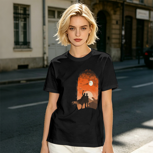 Olive T-Shirt With Desert Sunset Silhouette Print