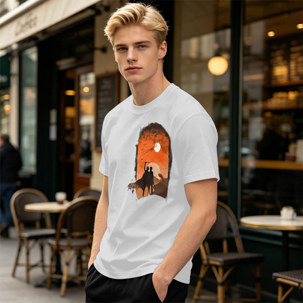 Olive T-Shirt With Desert Sunset Silhouette Print