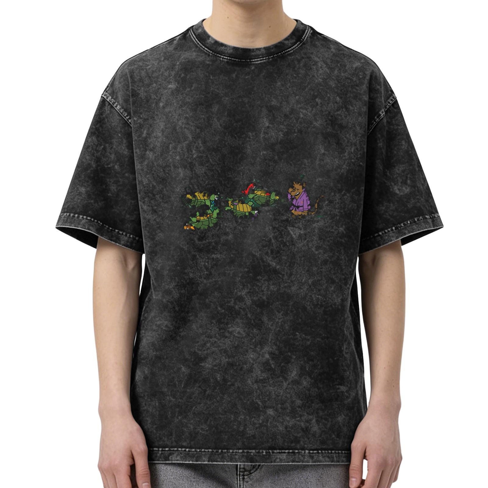 Washed black graphic t-shirt with ninja turtle and master splinter print