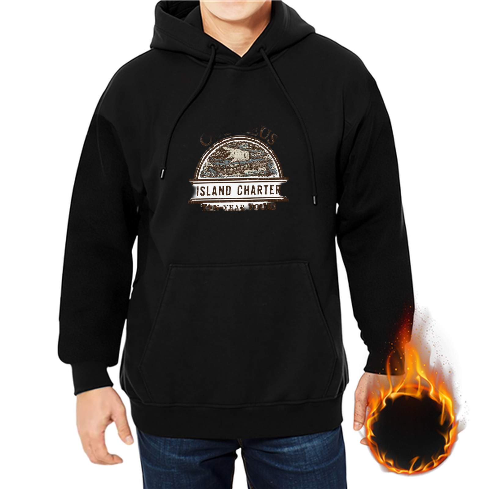 Black Hoodie with Island Charter Graphic Print