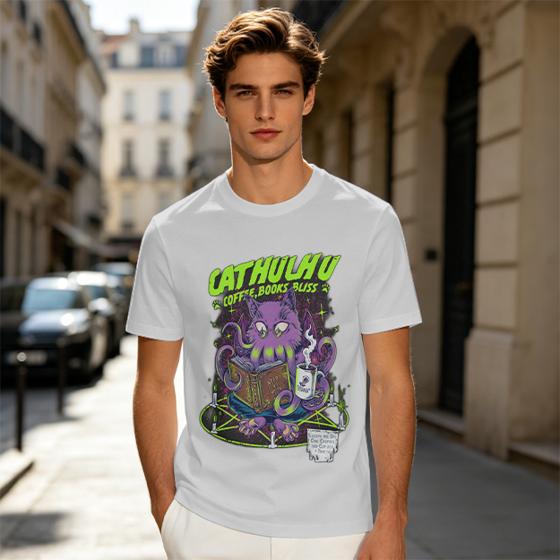Cathulhu Coffee Books Bliss Cat Octopus Graphic T-Shirt