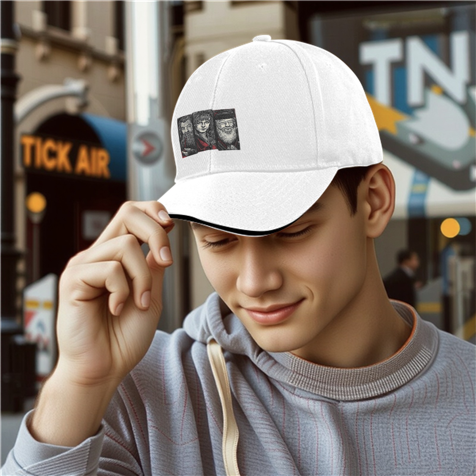 Black Baseball Cap With Fantasy Wizard Character Art Print