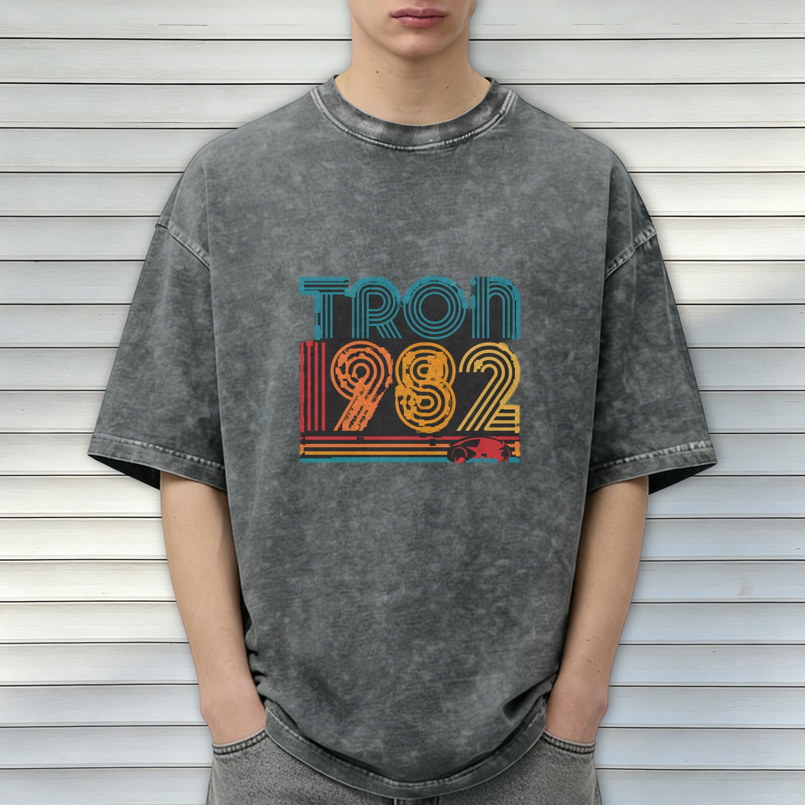 Tron 1982 Retro Graphic Acid Wash Oversized T-Shirt