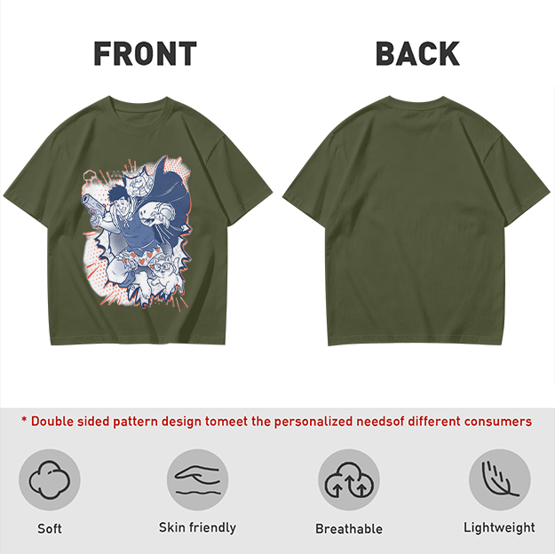 Olive T-Shirt with Playful Comic Style Character Print