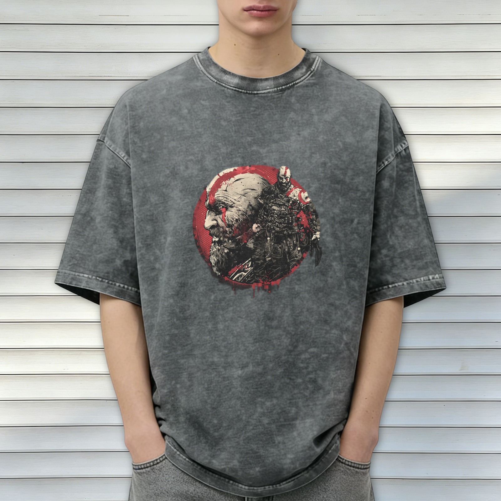 Kratos God of War Graphic Stone Wash Black T-Shirt